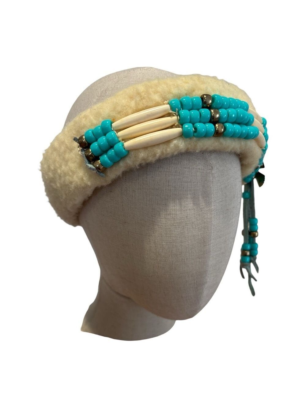VTG NATIVE INSPIRED HEADBAND THUNDERBIRD MEDAL & SILVER W FAUX TURQUOISE BEADS - Picture 4 of 7